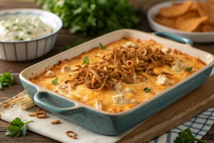 Buffalo Chicken Dip is a creamy, spicy, and savory dip made with shredded chicken, tangy buffalo sauce, cream cheese, and melted cheese. It’s the ultimate appetizer or party snack, served hot and perfect for dipping with chips, veggies, or crackers.