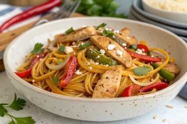 Chicken Fajita Pasta is a one-pot meal that combines the smoky, zesty flavors of fajitas with the creamy comfort of pasta. Packed with tender chicken, colorful peppers, and a cheesy sauce, it's a perfect dinner for busy weeknights!