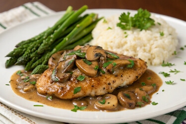 Chicken Marsala is a classic Italian-American dish featuring tender chicken cutlets simmered in a rich and creamy Marsala wine sauce with mushrooms. It’s perfect for special occasions or a luxurious weeknight dinner.