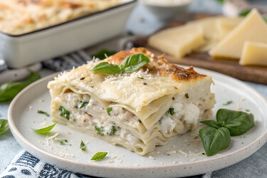 White Chicken Lasagna is a decadent, creamy pasta bake layered with tender chicken, a rich white sauce, spinach, and gooey cheese. It’s a luxurious twist on the classic lasagna that’s perfect for special occasions or cozy dinners.

