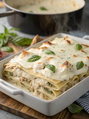 White Chicken Lasagna is a decadent, creamy pasta bake layered with tender chicken, a rich white sauce, spinach, and gooey cheese. It’s a luxurious twist on the classic lasagna that’s perfect for special occasions or cozy dinners.