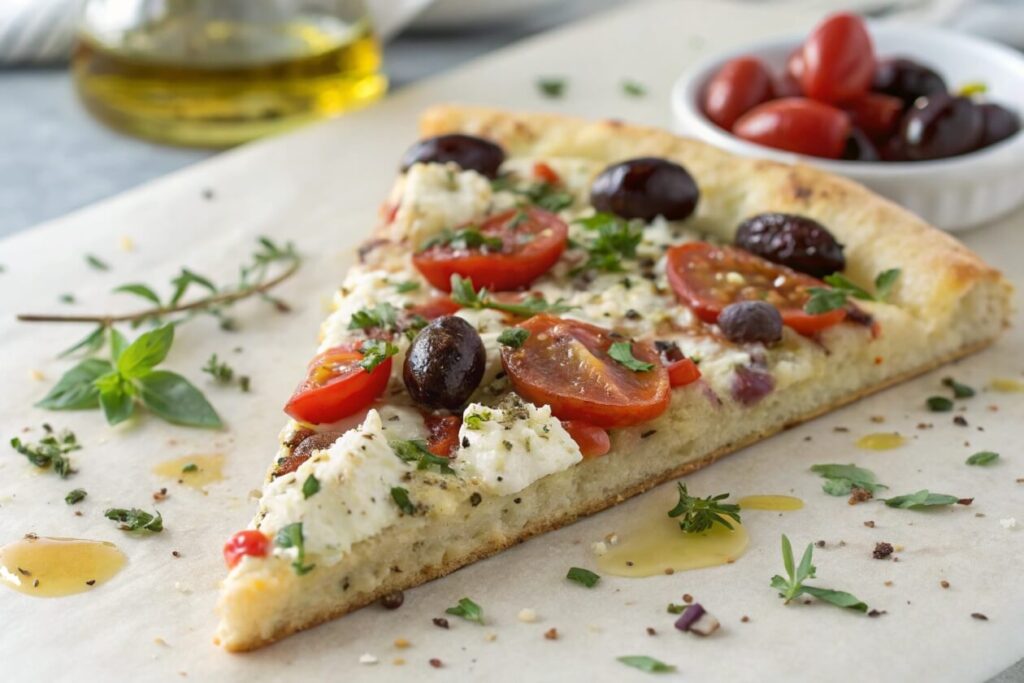 Greek Pizza is a flavorful Mediterranean-inspired dish topped with a combination of fresh vegetables, tangy feta cheese, and a drizzle of olive oil. With its vibrant colors and bold flavors, this pizza is a delightful twist on the classic.