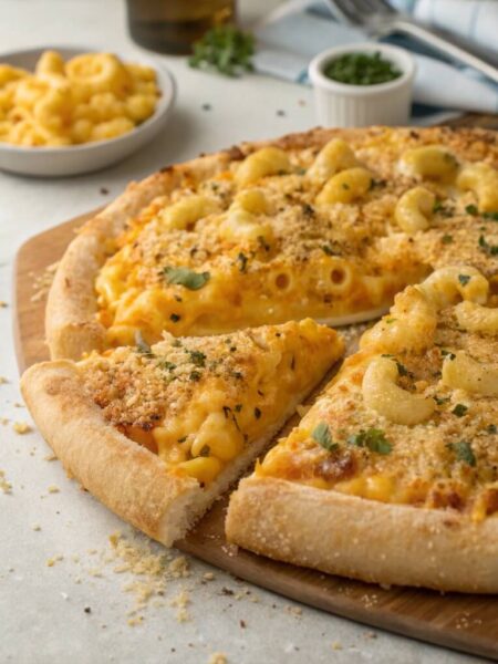 Mac & Cheese Pizza is a fusion comfort food that combines the creamy, cheesy goodness of mac and cheese with a crispy pizza crust. It’s the ultimate indulgent treat, perfect for kids and adults alike.