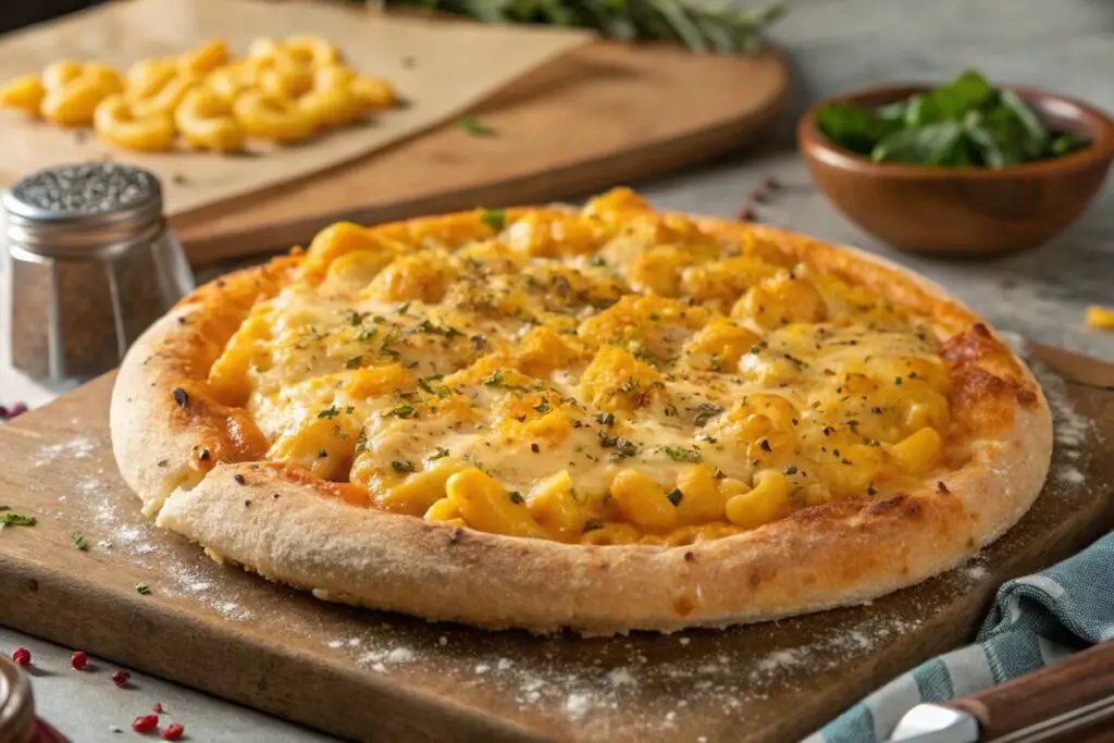 Mac & Cheese Pizza is a fusion comfort food that combines the creamy, cheesy goodness of mac and cheese with a crispy pizza crust. It’s the ultimate indulgent treat, perfect for kids and adults alike.