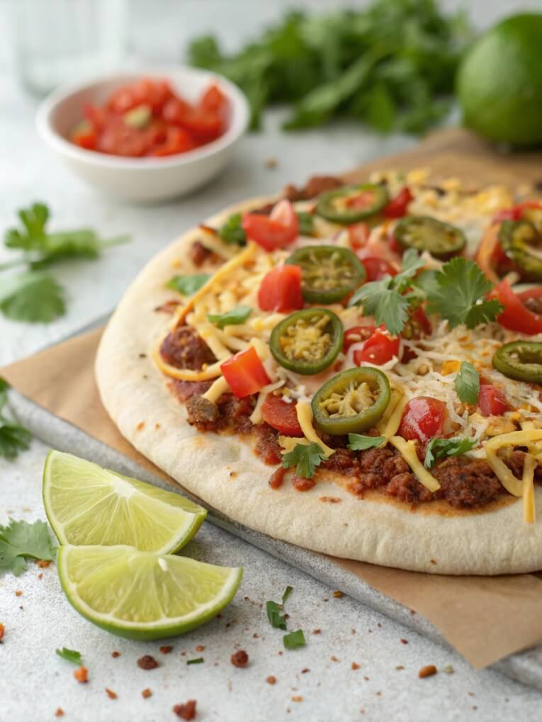 Mexican Pizza is a flavorful twist on traditional pizza, combining the bold, zesty flavors of Mexican cuisine with a crispy pizza crust. Topped with seasoned meat, refried beans, cheese, and fresh toppings, it’s a festive dish perfect for taco night or any occasion!