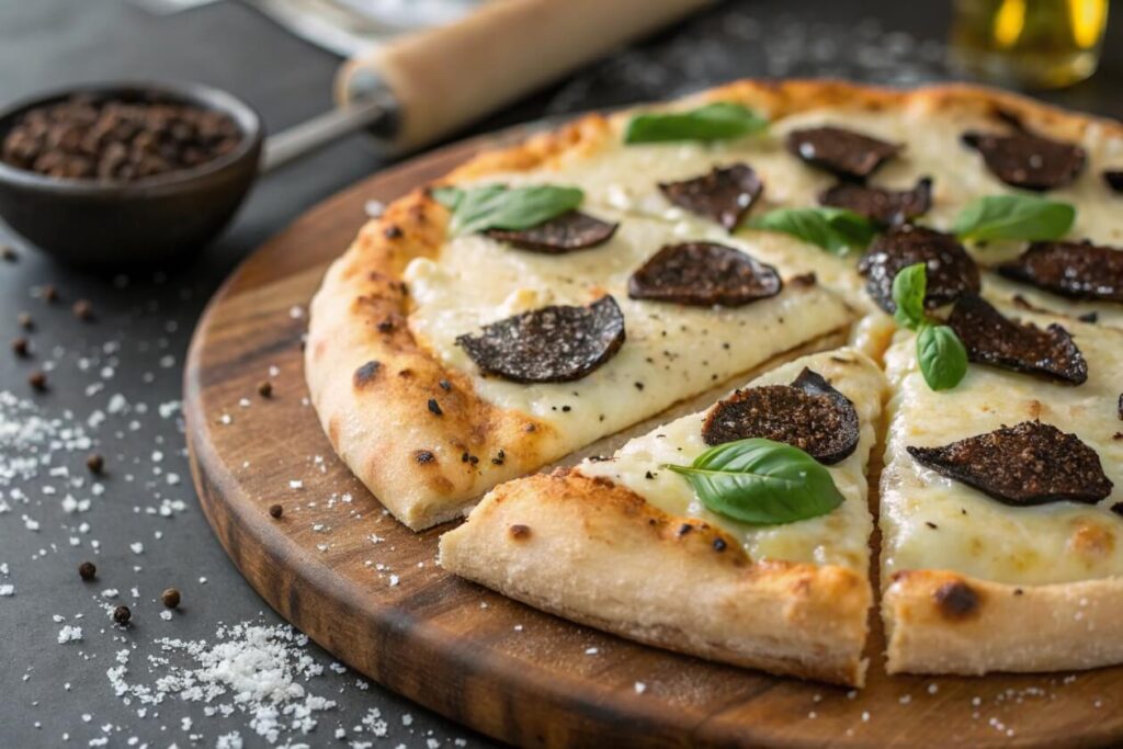 Truffle Pizza is a luxurious, earthy dish that combines the delicate flavor of truffle with creamy cheeses and a crisp pizza crust. Perfect for an elegant dinner or special occasion, this pizza highlights the richness of truffle oil and fresh truffle slices.